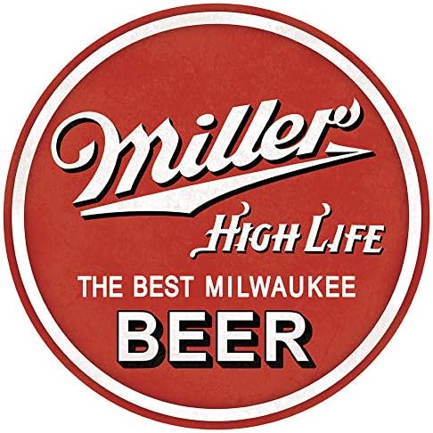 Miller High Life Round Aluminum Sign with Embossed Edge - Nostalgic Vintage Metal Wall DŽcor - Made in USA