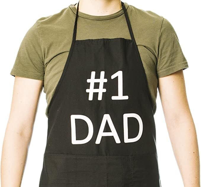 #1 Dad Adjustable Apron with Pockets - Funny Apron - Perfect For BBQ Grilling Barbecue Cooking Baking