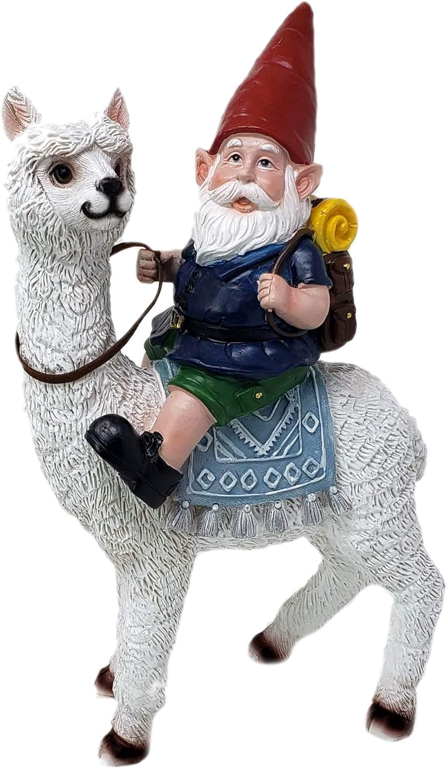 Gnome and a Llama Statue- Indoor/Outdoor Garden Gnome Sculpture for Patio, Yard or Lawn