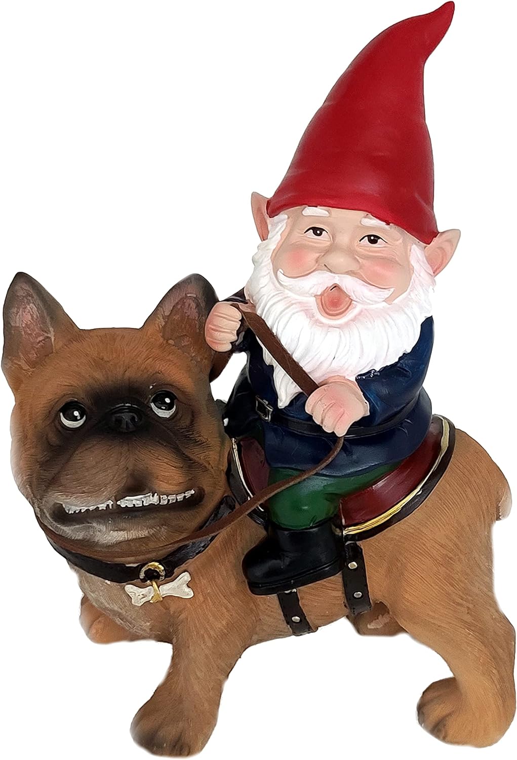 Gnome and A French Bulldog Statue- Indoor/Outdoor Garden Gnome Sculpture for Patio, Yard or Lawn
