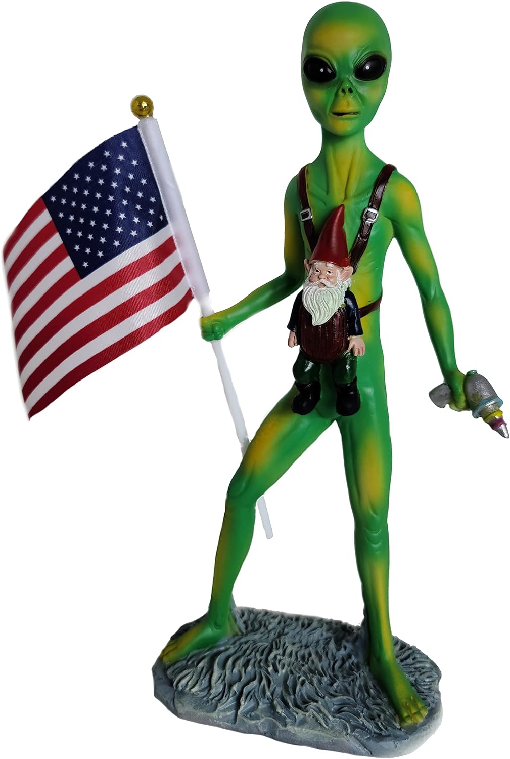 Alien And A Gnome Statue - Indoor or Outdoor Garden Gnome Sculpture for Patio, Yard or Lawn