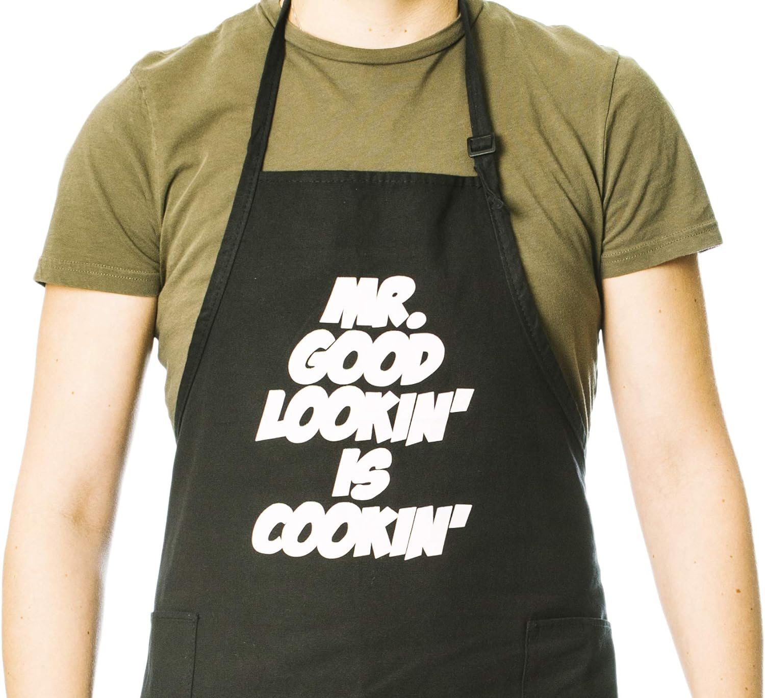 Mr. Good Lookin' Is Cookin' Adjustable Apron with Pockets - Funny Apron - Perfect for BBQ Grilling Barbecue