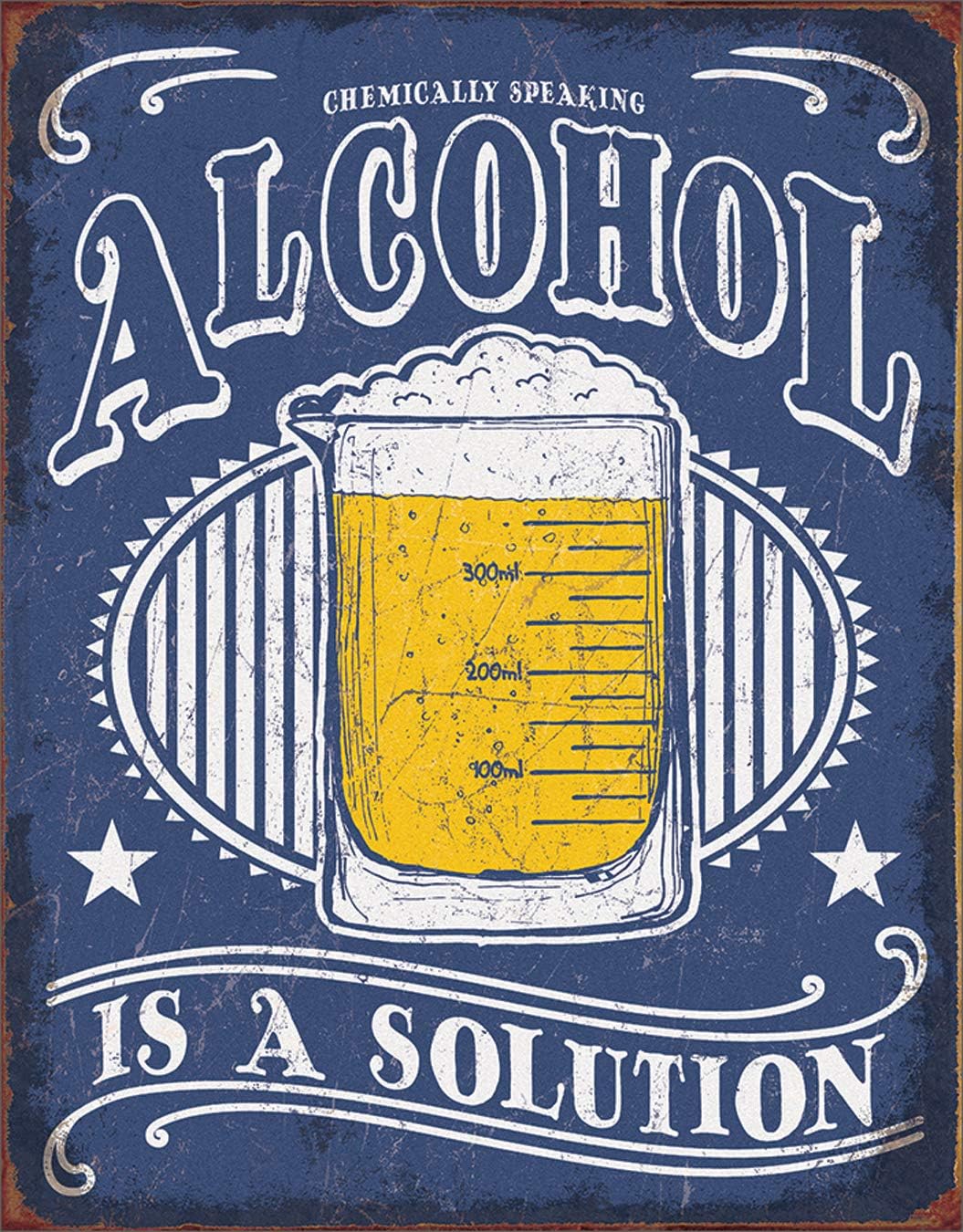 Alcohol is A Solution Tin Sign - Nostalgic Vintage Metal Wall Decor - Made in USA - Alcohol - Solution