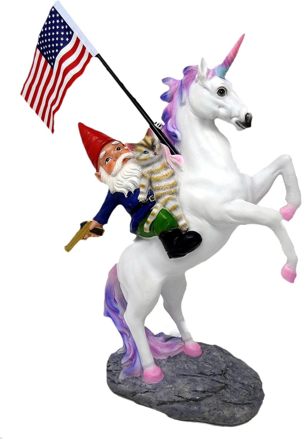 Garden Gnome Statue - The Ultimate Trio: Cat, Gnome & Unicorn Statue - Indoor/Outdoor Garden Gnome Sculpture for Patio, Yard or Lawn