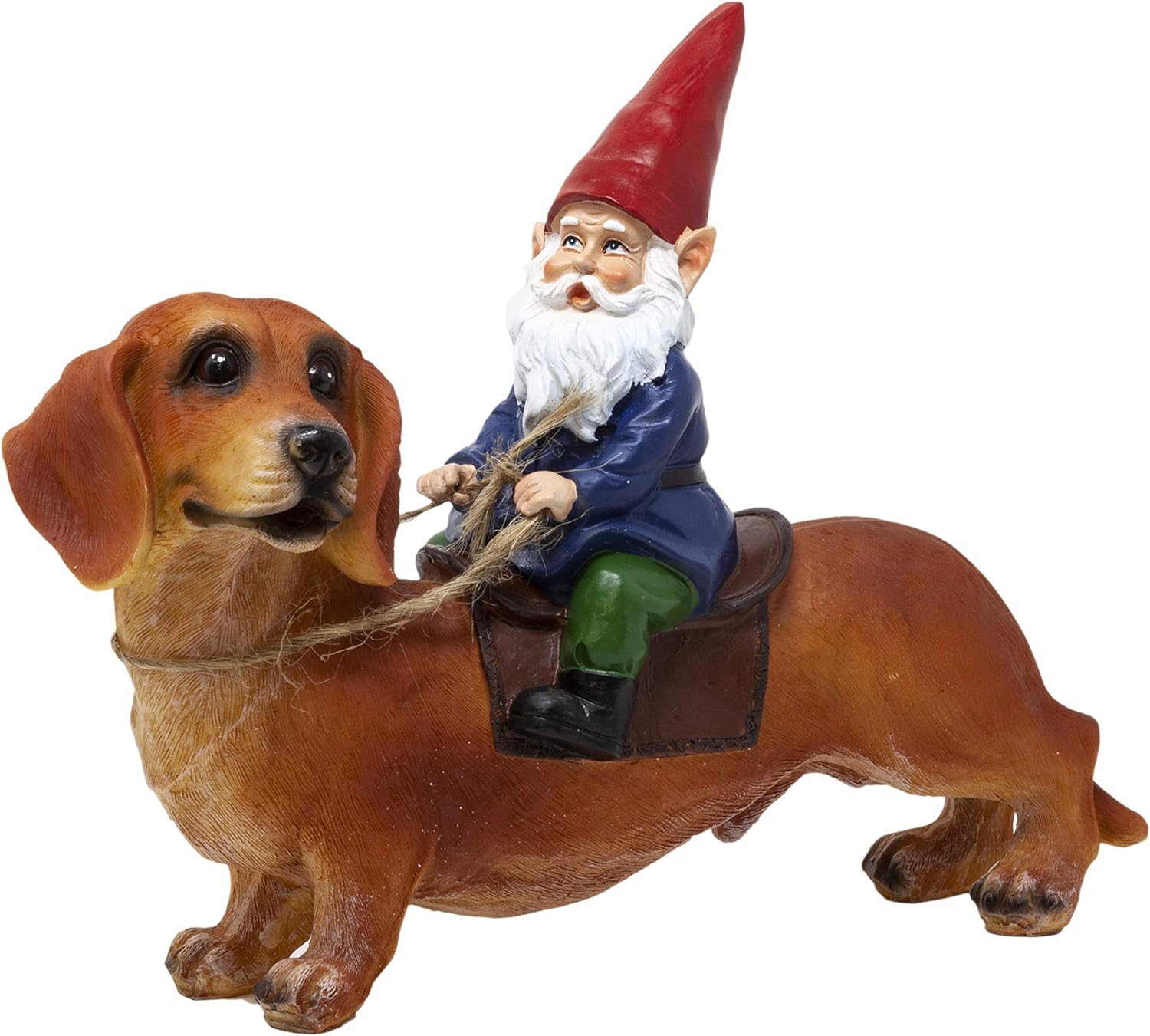 Gnome and a Dachshund Garden Gnome Statue- Indoor/Outdoor Garden Gnome Sculpture for Patio, Yard or Lawn