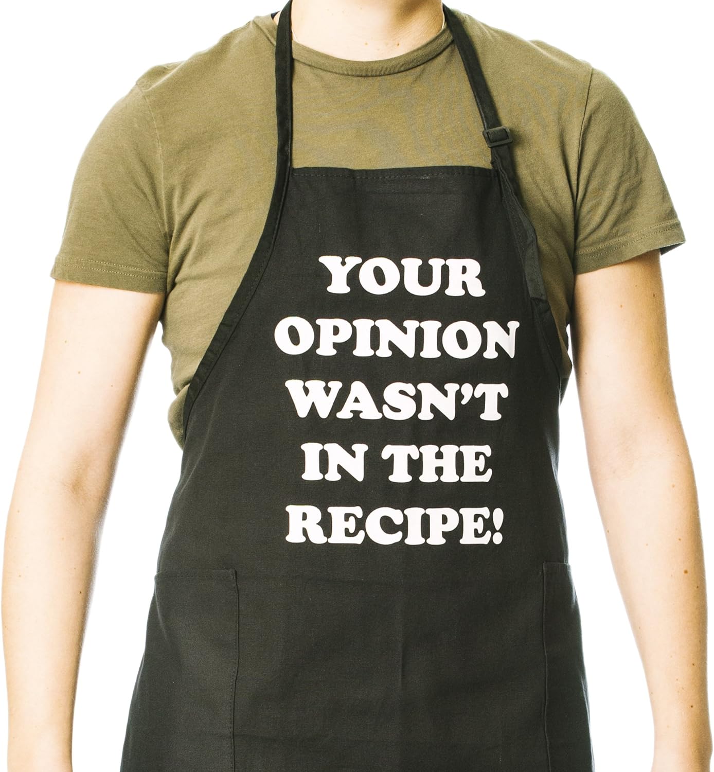 Your Opinion Wasn't In The Recipe Adjustable Apron with Pockets - Funny Apron for Men and Women - Perfect For Kitchen BBQ Grilling Barbecue Cooking Baking Crafting Gardening