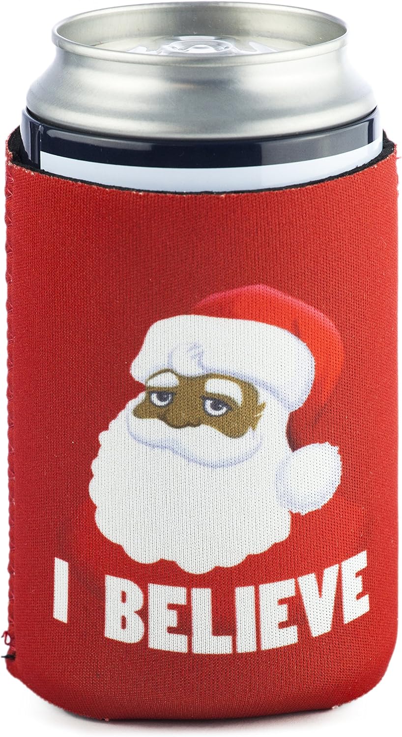 I Believe Santa Collapsible Neoprene Can Coolie - Ho Ho Ho on Bottom - Christmas Drink Cooler