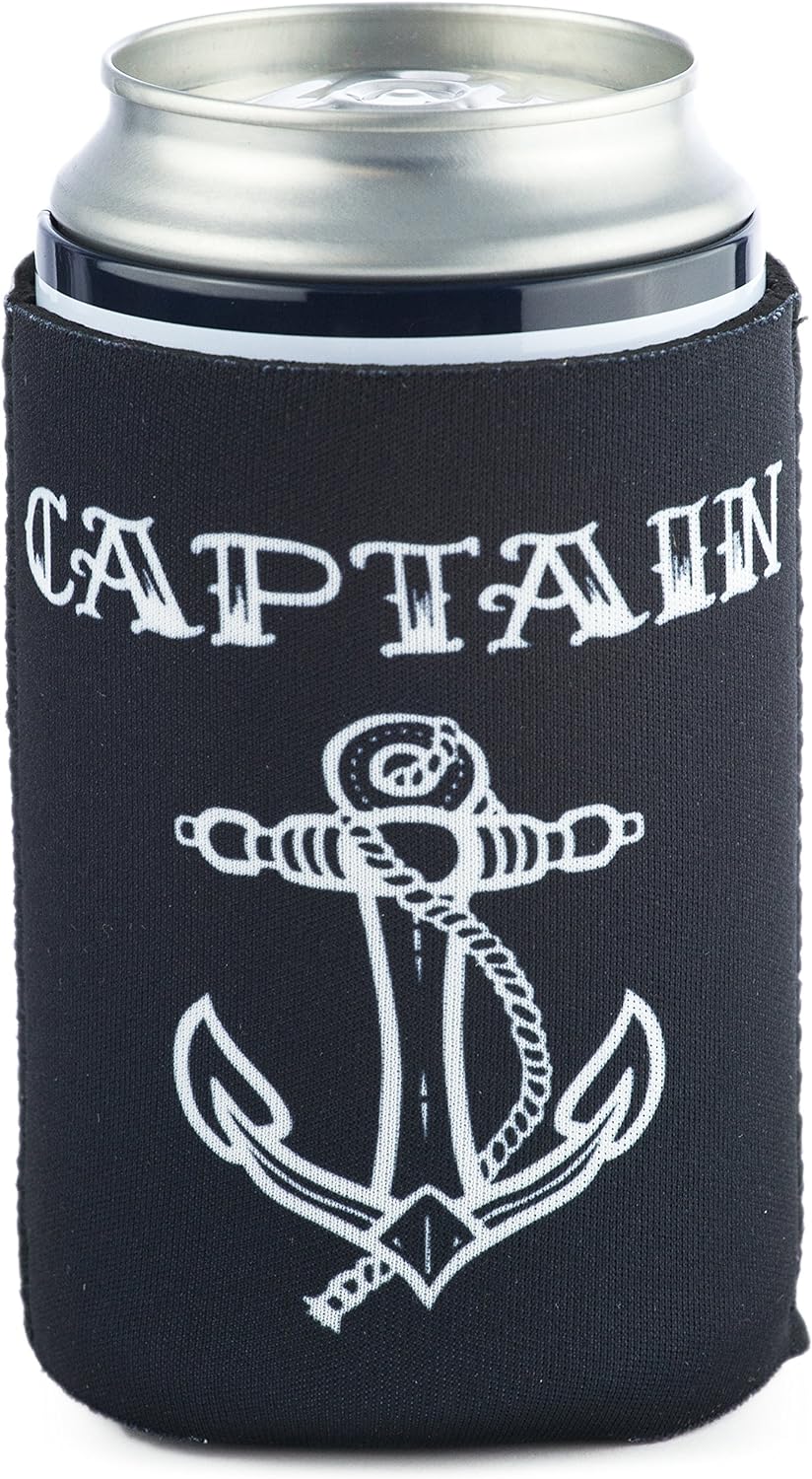 Captain Collapsible Neoprene Can Coolie - Ship's Wheel on Bottom - Drink Cooler