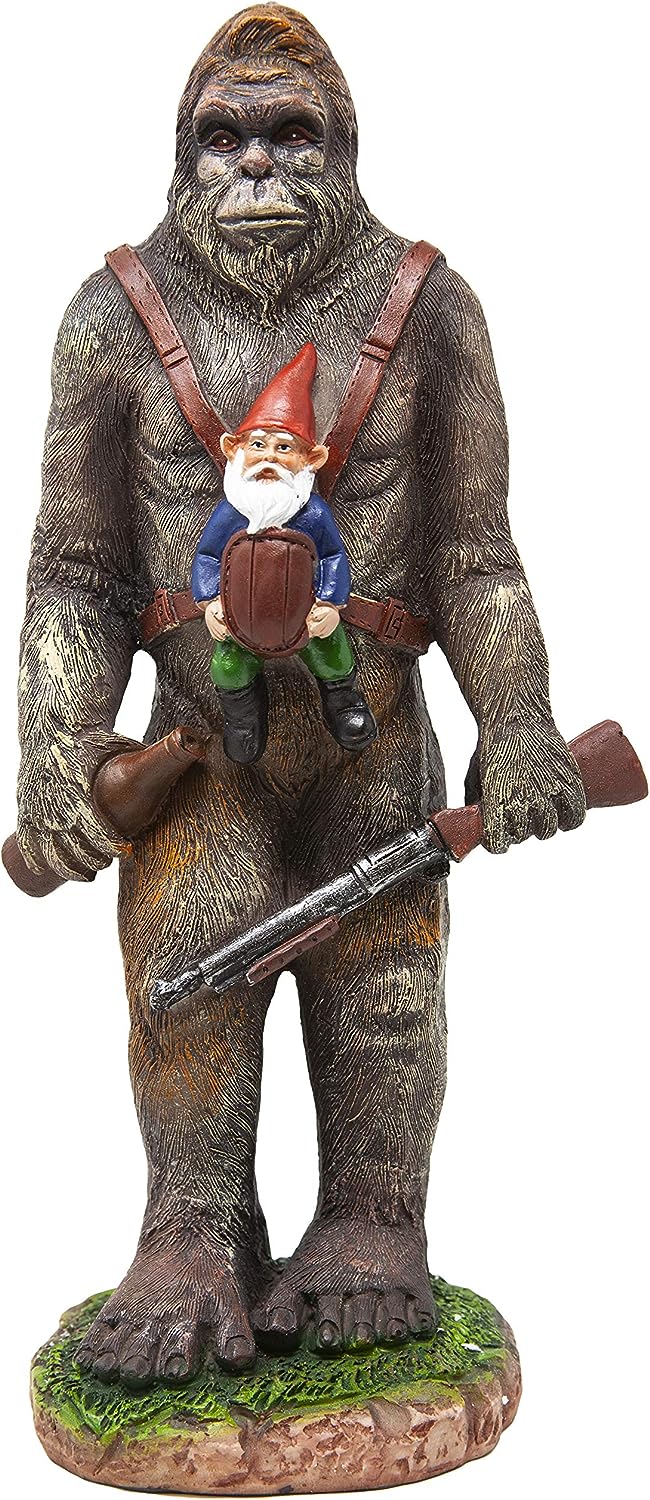 Garden Gnome Statue - Bigfoot and A Gnome - Indoor/Outdoor Garden Gnome Sculpture for Patio, Yard or Lawn